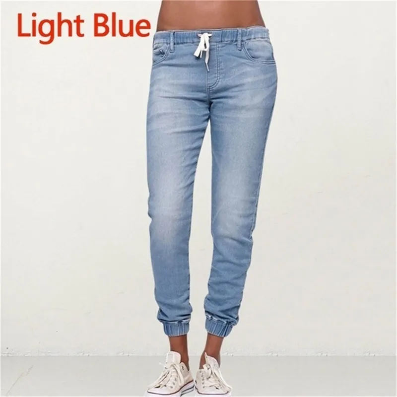 Женские джинсы со шнуровкой размера плюс на осень, повседневные свободные длинные джинсы с эластичной резинкой на талии, большие размеры, д... от AliExpress WW