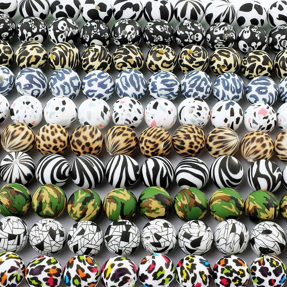 

TYRY.HU, 200 шт., 12/15 мм, силиконовые бусины, не содержит Бисфенол А, Terrazzo & Leopard, силиконовые круглые бусины, «сделай сам», жевательные цветные Прорезыватели для младенцев