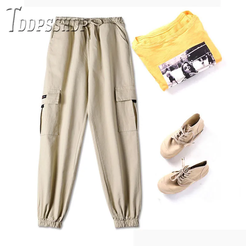 Брюки карго женские весенние популярные Узкие повседневные штаны с эластичным