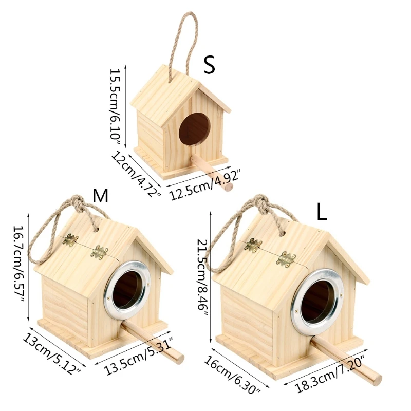 

Wooden Birds House Pet Parakeet Cockatiel Breeding Nesting Cage Box Home Garden Hanging Decor