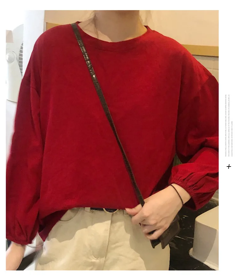 

All-match Solid Color Long-sleeved T-shirt Women Spring and Autumn Korean Style Loose Bottoming Shirt Women's Clothing Wholesale
