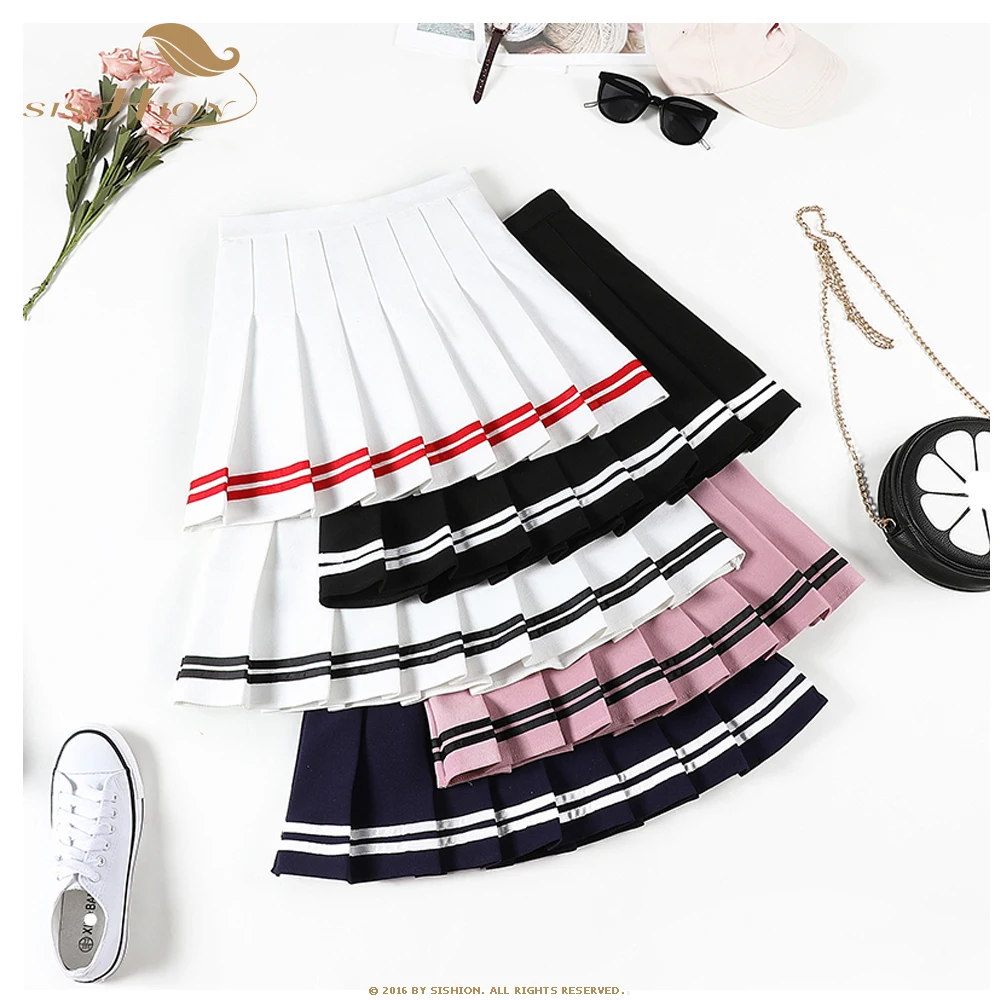 

SISHION Japanese Pleated Skirt Student 2021 Preppy White Black Short Skirt WF0251 Cute Korean Ladies High Waist Sexy Mini Skirt