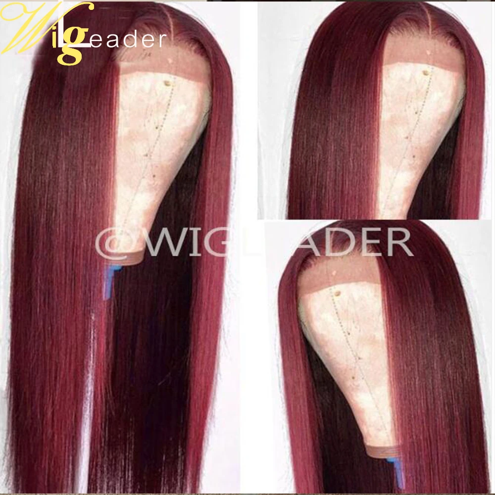 Волосы Wigleader цвета Бургунди Remy T часть парики на сетке спереди предварительно