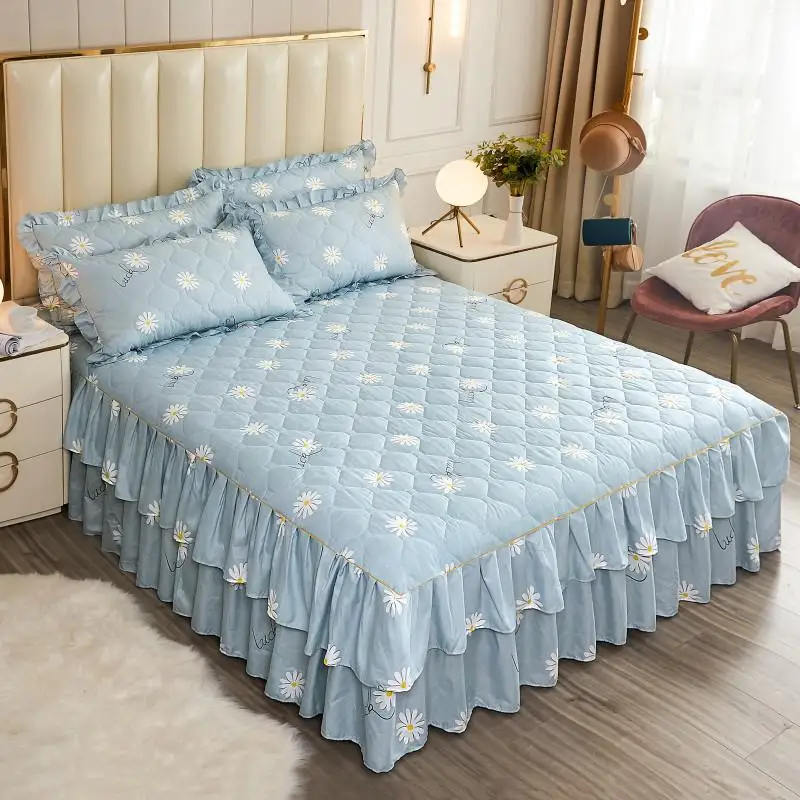 

Europe Velvet Thicken Warm Quilted Lace Princess Bedding Bedspread Bed Skirts Pillowcases Bed Sheet 1.2-2.0 M Mattress Cover