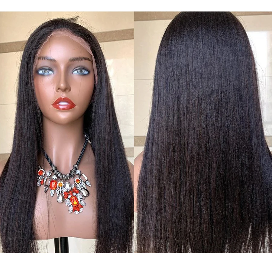 FantasyBeauty Glueless 26 дюймов Yaki прямые кружевные передние парики натуральный цвет