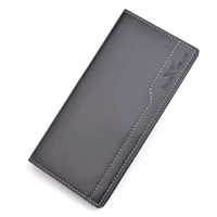 mens long solid color casual business wallets male three fold multi card holder large capacity simple thin zipper coin purses
