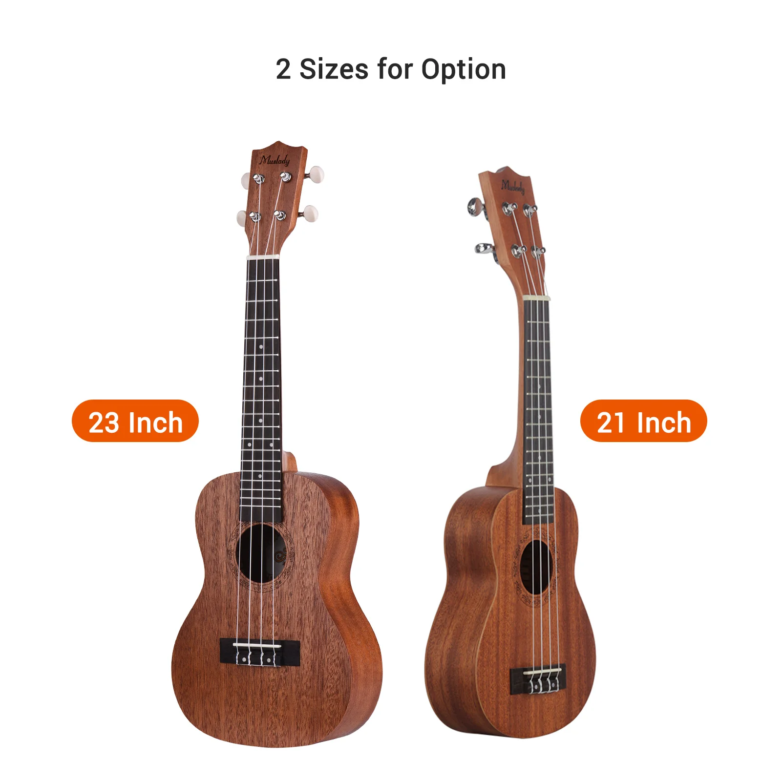 

Muslady 21 / 23 Inch Mahogany Ukelele Concert Ukulele with Carry Bag Uke Strap Strings Clip-on Tuner Pick Holder