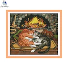 Joy Sunday спальная кошка diy рукоделие вышивка ручная работа напечатанный холст 14ct 11ct наборы для вышивки крестом