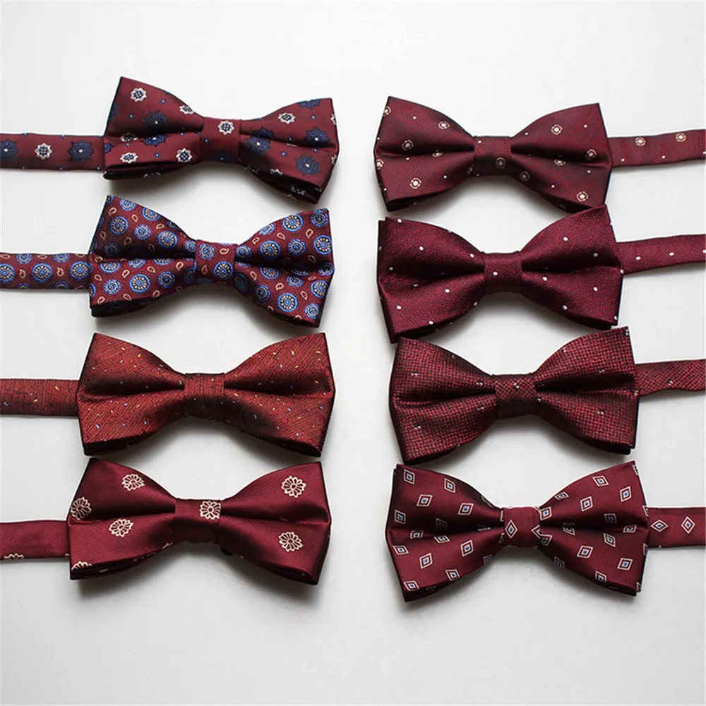 

10Pcs/Lot Burgundy Bowties for Men Silk Bow Tie Paisley Mens Wedding Bowtie Red Pre-Tied Bow Tie Business Suit Accessories B220