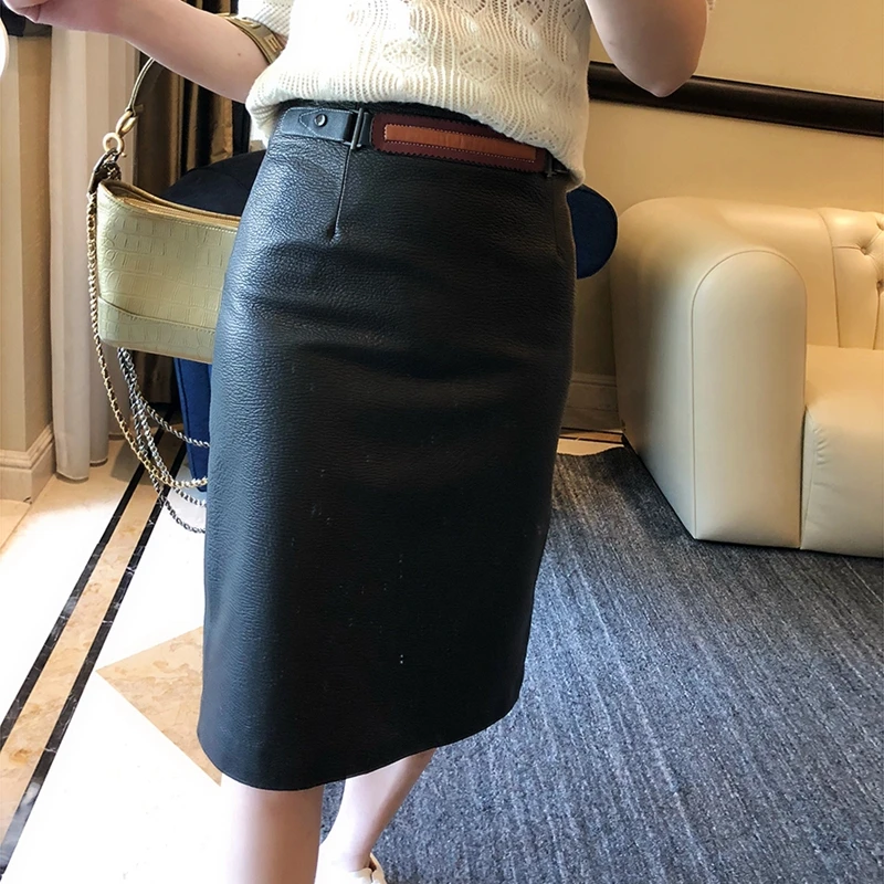 Женская юбка из 100% натуральной овчины длинная мягкой с высокой талией|Женские