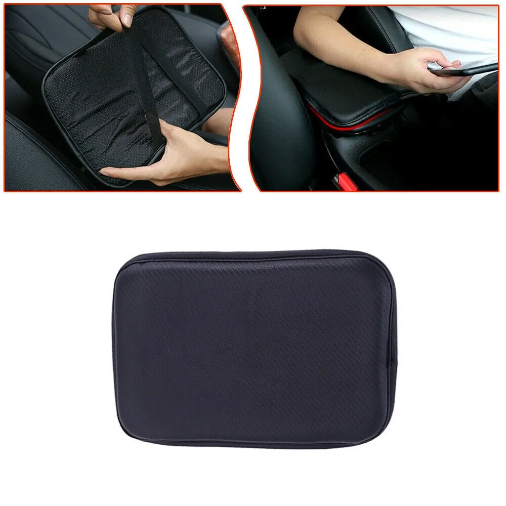 

1PC Armrest Pad Accessories Armrest Cushion Black Center Console Box Cover PU Leather