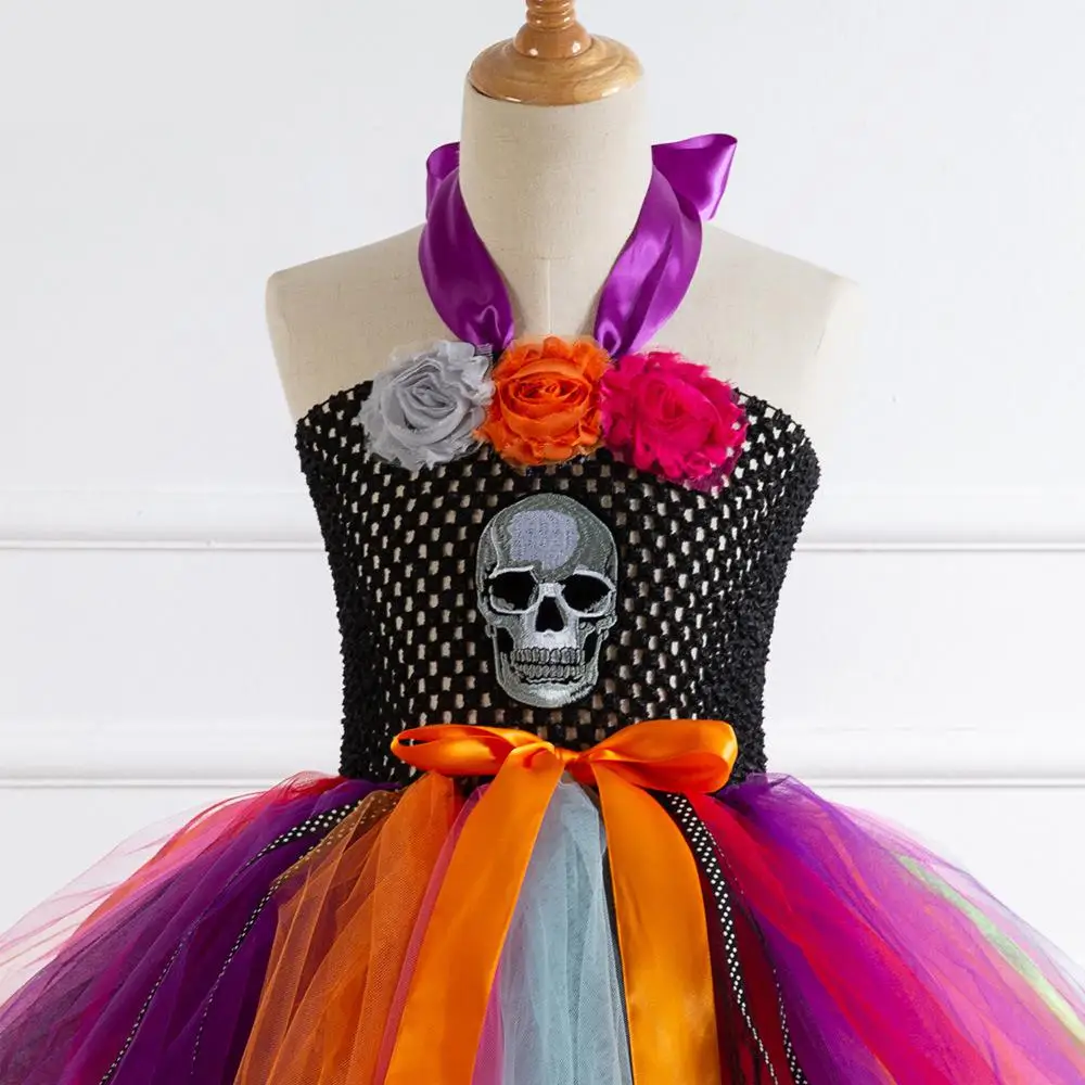 2019 детское платье-пачка с радужным черепом для девочек Нарядный костюм на
