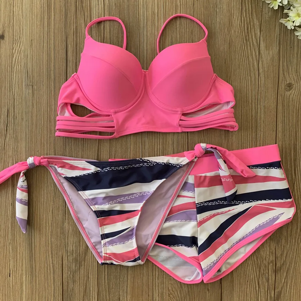 2020 Женский комплект бикини купальник из трех предметов бюстгальтер с