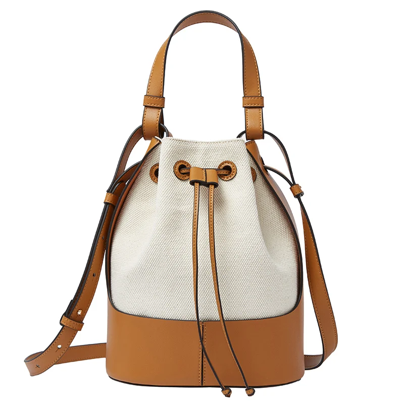 

Korean Style Stitching Canvas Small Bucket Bags for Women 2020 New Brand Shoulder Bag Handbags Casual Tassel Crossbody Bag