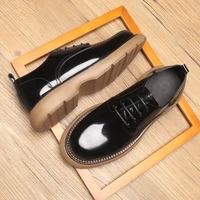 new patent leather men shoes british trendy platform round toe laces daily work shoes comfortable cowhide business casual shoes