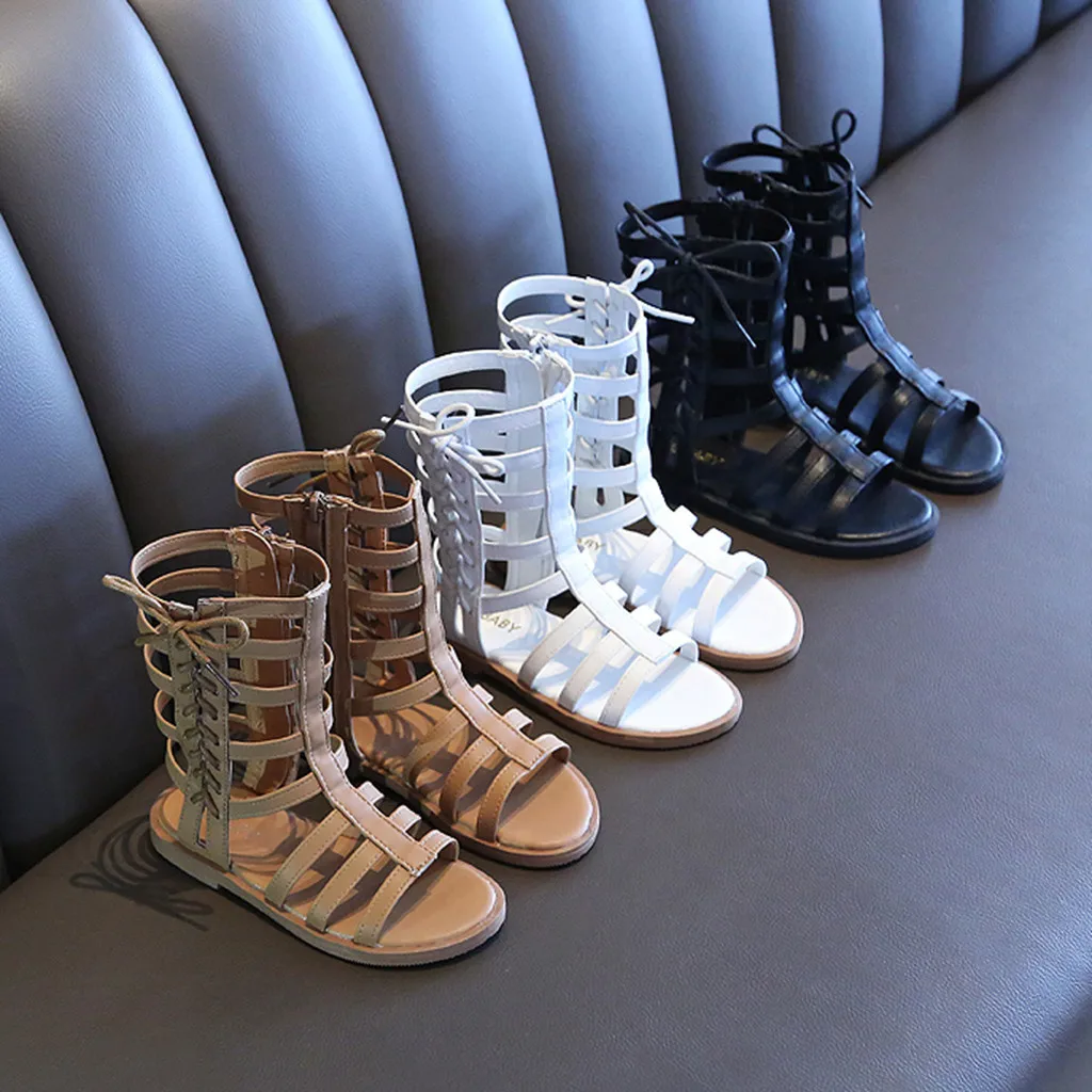 Сандалии в римском стиле для маленьких девочек Босоножки с открытым носком на