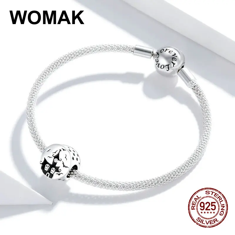 Женские Подвески в виде замка-призрака круглые бусины из серебра 100% пробы