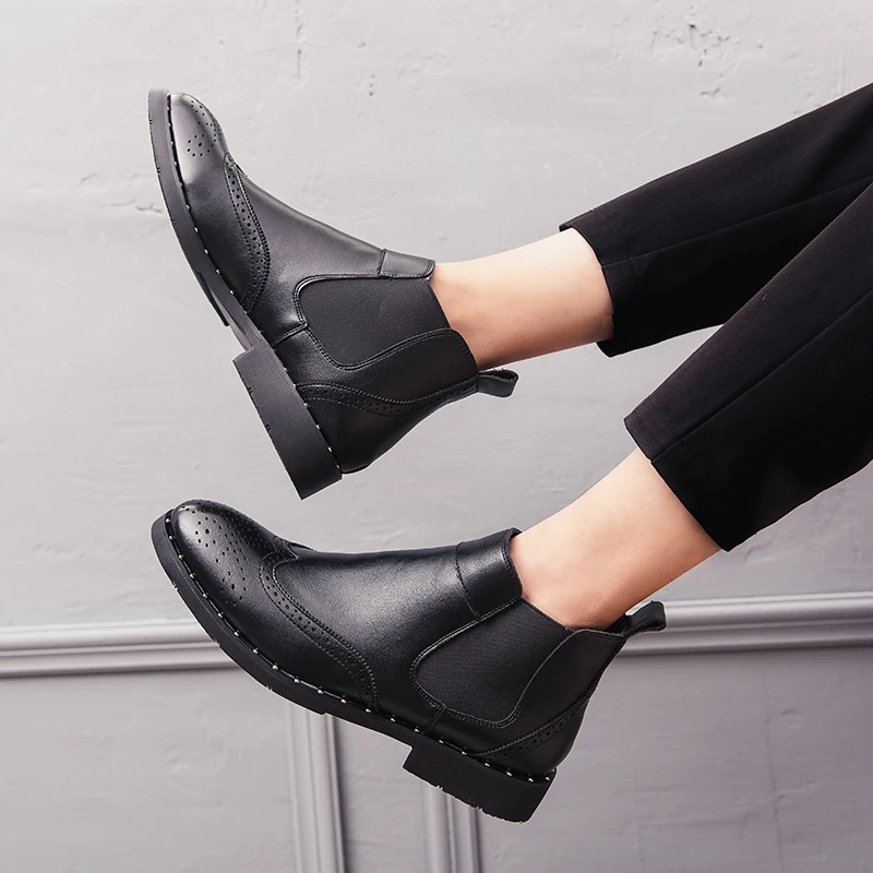 Модные уличные ботинки челси в британском стиле мужские ботильоны кожаные