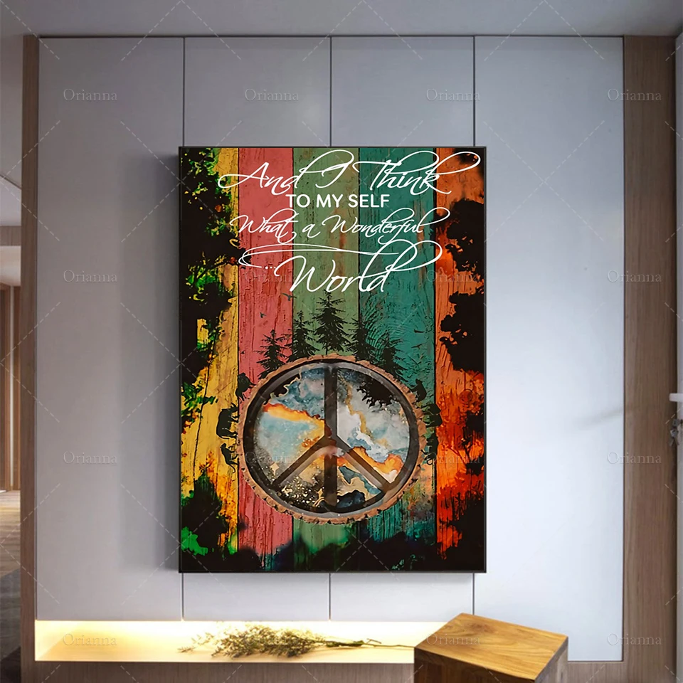 

And I Think To Myself What A Wonderful World Poster, Travel Art Print, Peace Sign Wall Art, Into The Forest Print, Home Decor