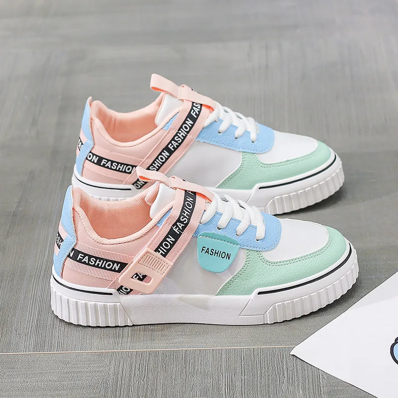 

2021 New Low-Cut Color Matching Flat White Shoes Fashion Casual Sports Shoes Women's Shoes Sneakers Vulcanized Shoes 35-40