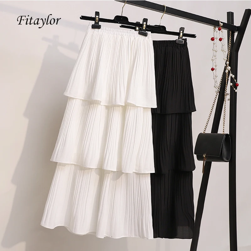 Fitaylor 2020 Новые 3 Слои ed Для женщин Летняя шифоновая плиссированная юбка торт юбки