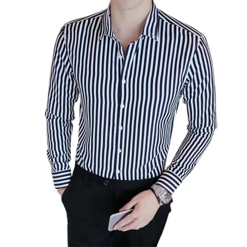 

Cheap Business Men Shirt Brand Fashion 2021 Long Sleeve Shirt Men All Match Striped Shirts Men Formal Wear Blouse Homme