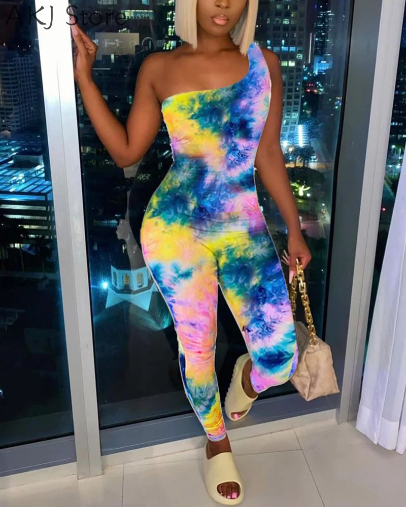 

Women Tie-Dye Print Sleeveless Skinny Jumpsuit Female Romper