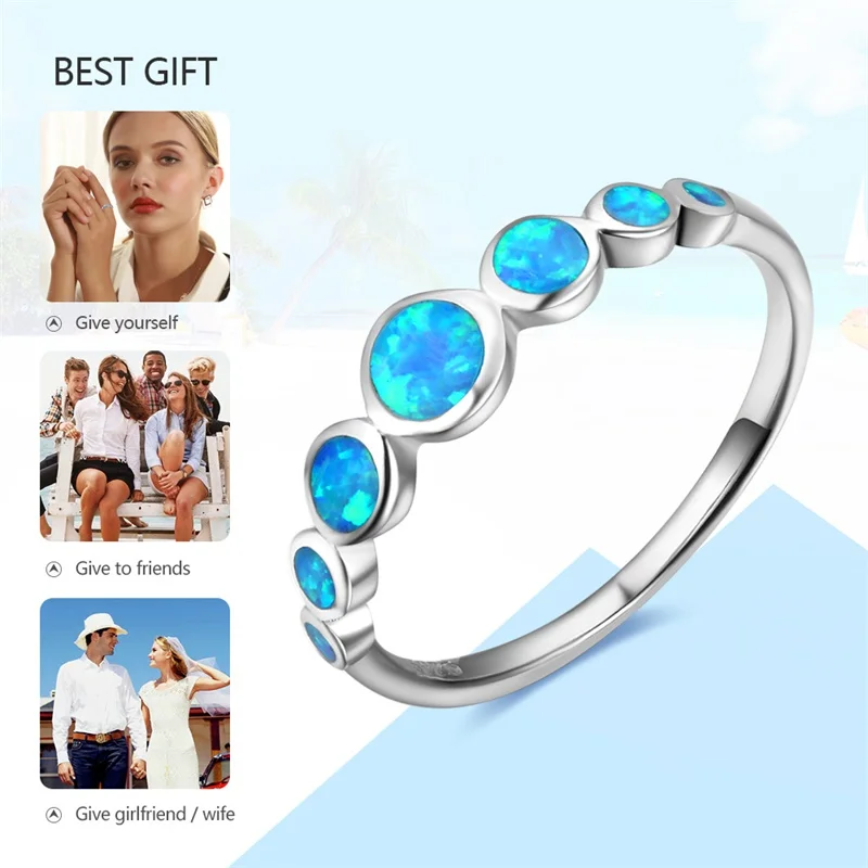 

JoyceJelly 925 Sterling Silver Women Rings Trendy Five Round Aquamarine Gemstone Design Fine Wedding Jewelry Gifts Wholesale