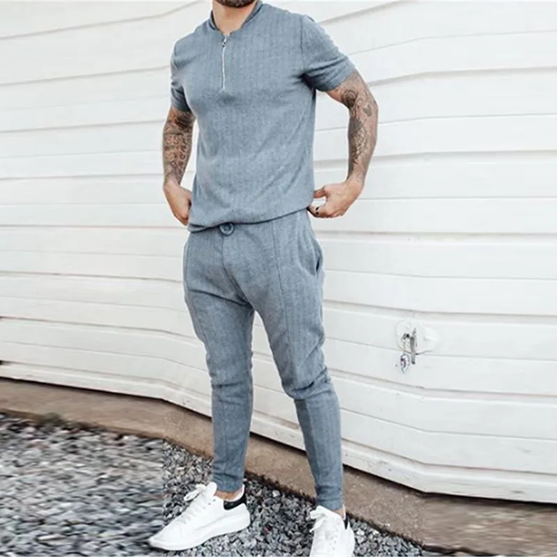 

Men's Short Sleeve And Pants 2-piece Leisure Suit O-Neck Short Sleeve Tops And Drawstring Shorts Sets Casual Tracksuit