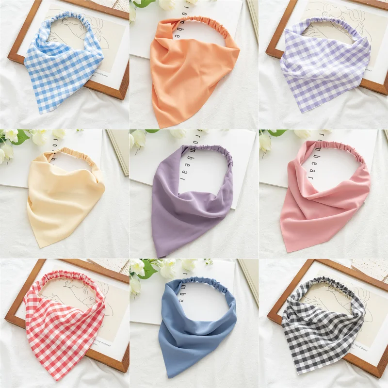 

Retro Solid Turban Beach Sunscreen Ripple Hairtie Triangle Scarf Elastic Women Ornament Headwear Bandannas Printing Headband