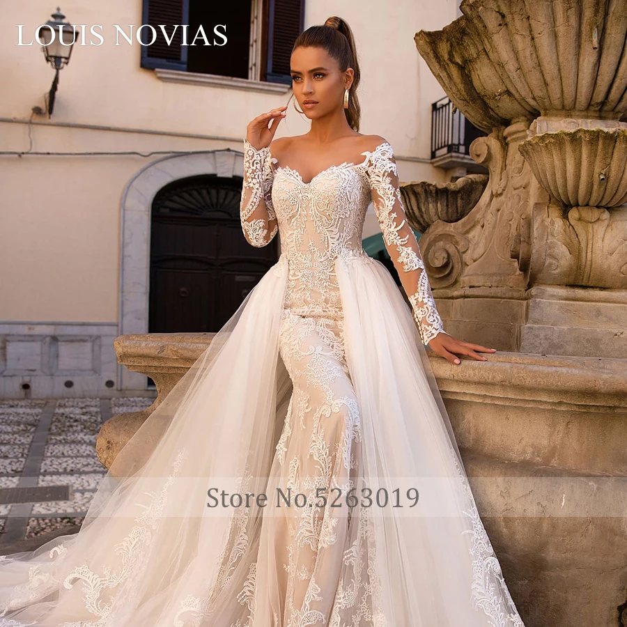 Свадебное платье Louis Novias со съемной юбкой-годе с длинным рукавом 2020 сексуальное