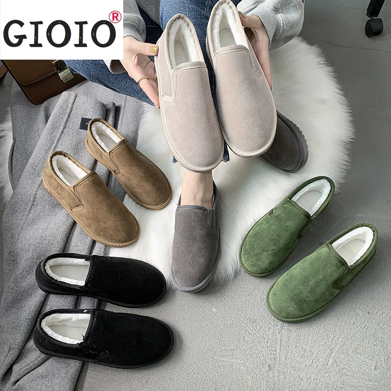 

2021 Winter New Arrival Cotton Shoes Flat Heel Round Toe Plush Loafers Plus Size Women Snow Flats