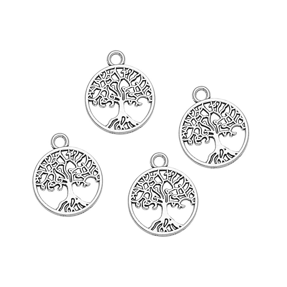 40pcs/Lot 15mm Antique Silver Plated Tree Of Life Charms Plant Pendants For DIY Earring Bracelets Necklace Jewelry Making Findin - купить по