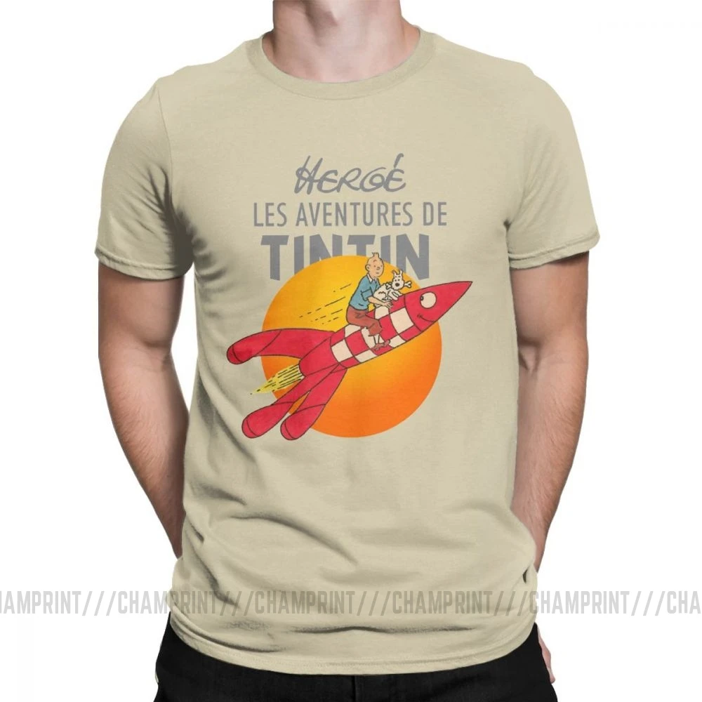 Мужские футболки TINTIN The adventures Of Tintin винтажные хлопковые футболки с коротким рукавом Одежда с вырезом лодочкой топы размера плюс - Цвет: Хаки