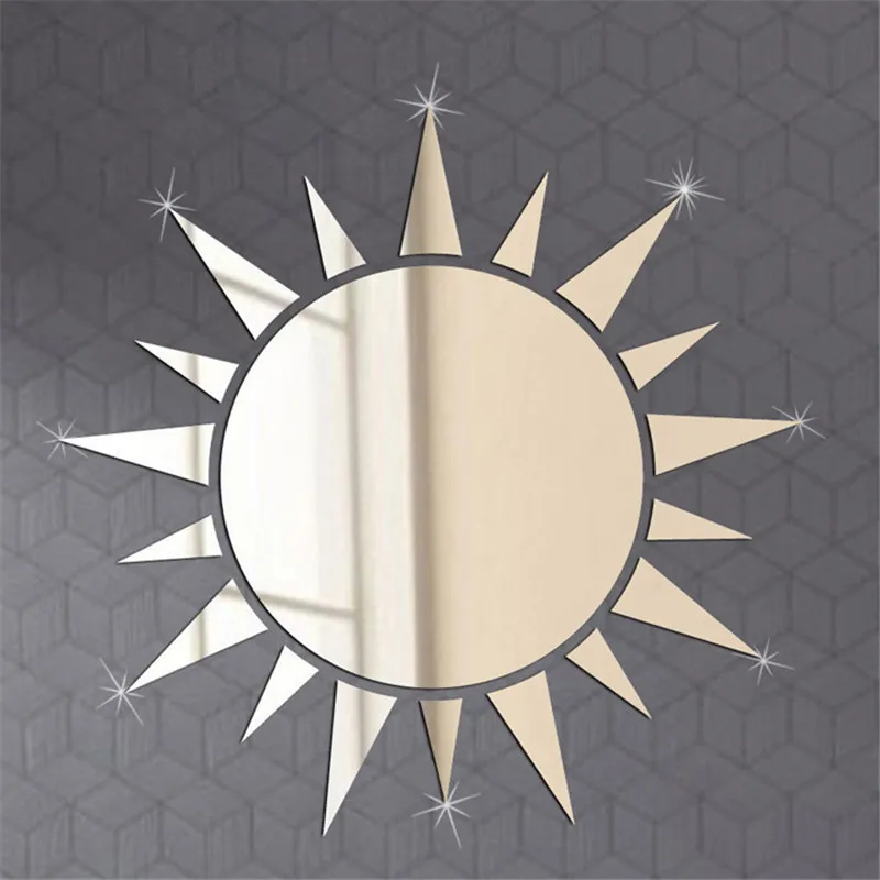 

Creative 3D Acrylic Mirror Surface Wall Sticker DIY Golden Silver Sun Design Home Decor Room Tile Mirror Art Decoration Decals