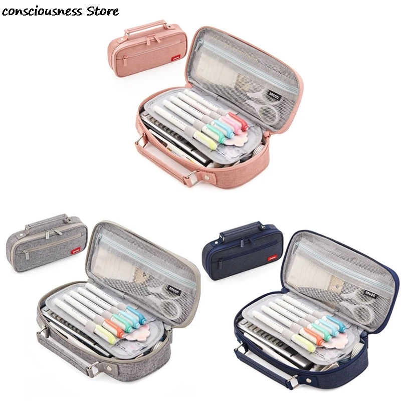 Чехол для карандашей тканевый двухслойный вместительный чехол ручек и макияжа