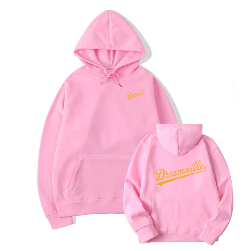 Толстовки с капюшоном Novos Homens хип-хоп DREAMVILLE J Cole Logotipo Com Capuz Carta Presa J Cole Com Capuz Inverno толстовки do Velo Dos - Цвет: pink