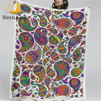 BlessLiving Paisley Sherpa Blanket Bohemian Blankets For Beds Abstract Floral Plush Blanket Colorful Boho Mantas De Cama 150x200 1