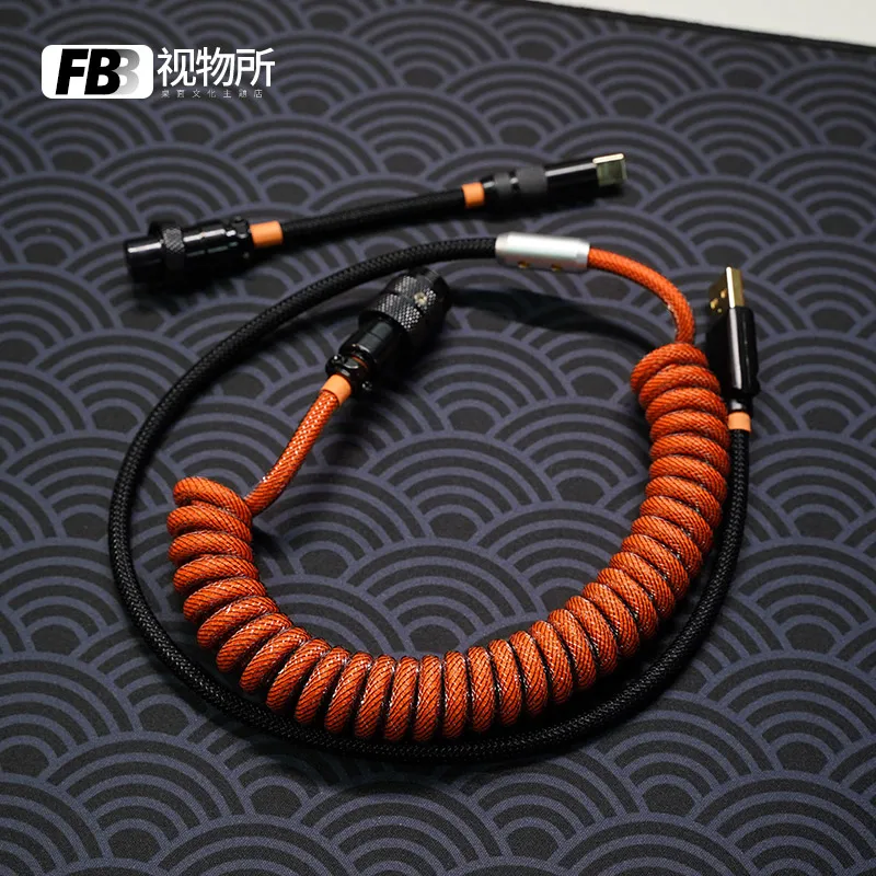 FBB Cables  Carbon Orange Colorway Customized Keyboard Cable Keycap Aviation Plug Data Cable Type-C Mini Mirco To USB Connector