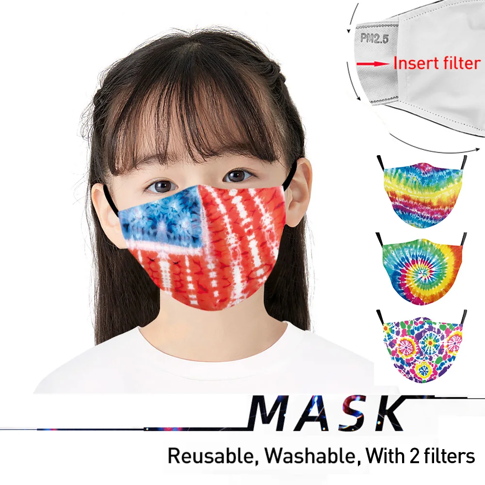 

Zawaland Kids Tie-dye Print Masks Washable Reusable Face Mask Dust-proof Protective Mouth Muffle Mask with 2 PM2.5 Filters