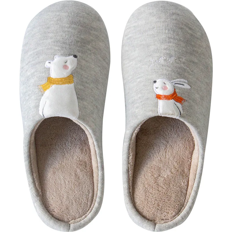 503w Rabbit gray Домашние теплые женские тапочки; милые домашние тапочки с мехом лисы и единорога; Сезон Зима; домашние тапочки из хлопка с эффектом памяти на нескользящей подошве для девочек и женщин - Цвет: 503w Rabbit gray