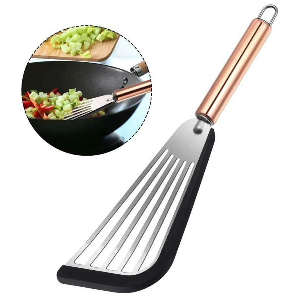 

Stainless Steel Fish Spatula with Silicone Edge Kitchen Slotted Spatula Turner Steak Turner Turning Flipping Grilling Spatula