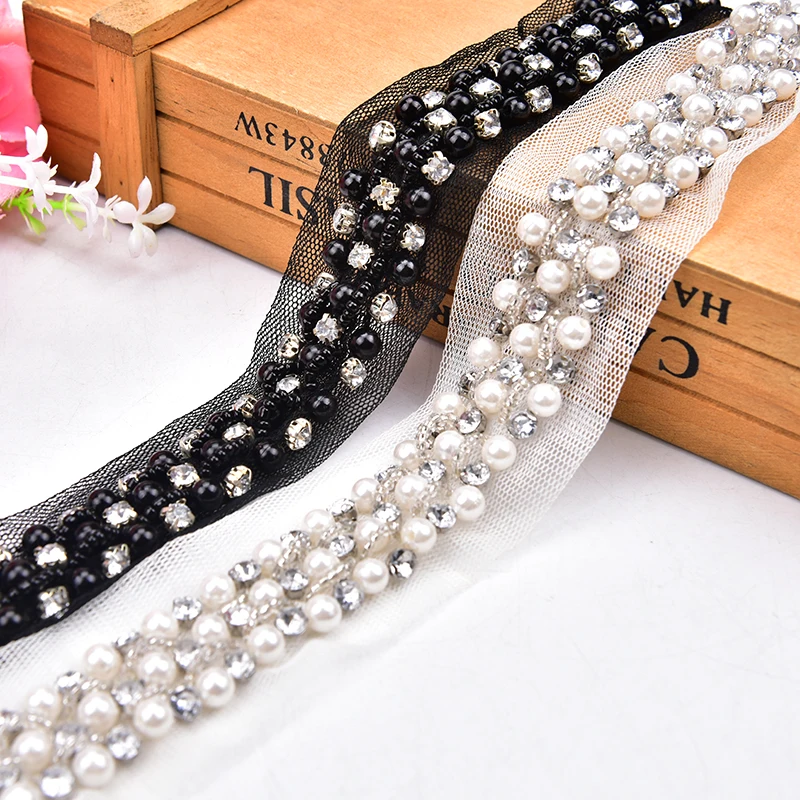 

1meter/5 Meter/Lot Beaded Lace Rhinestones Pearl Trim Sewing Accessories Diy Lace Applique Lace Fabric Decoration Wedding
