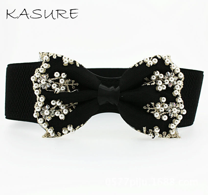 Женский широкий эластичный пояс KASURE роскошный с жемчужинами бусинами бабочками