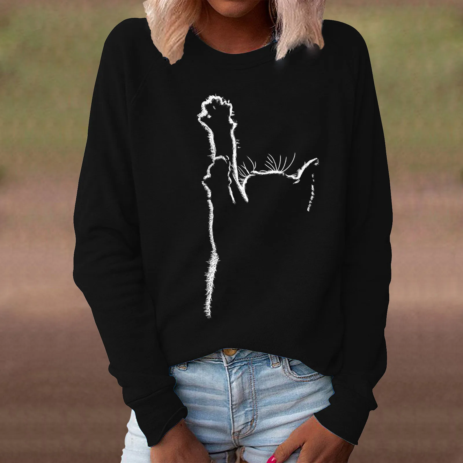 

Autumn Winter Women Long Sleeves Pullover Cute cat print Warm top Long Sleeve Harajuku Sweatshirts Sueter Mujer 2022 New