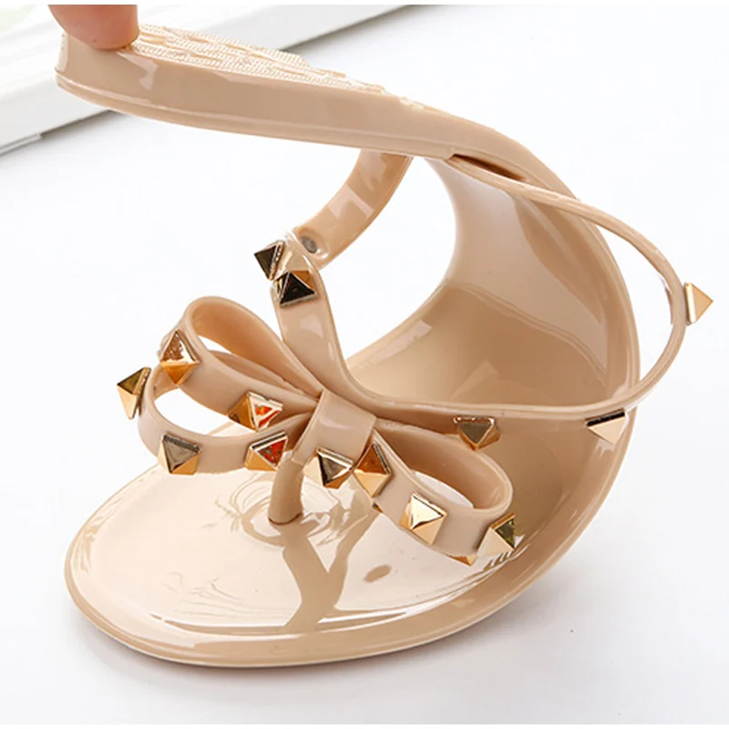 

Fashion Summer Woman Flip Flops Shoes Cool Beach Rivets Bowtie Flat Slippers For Girls Casual Footwear Plus Size 36-41 2021 Hot