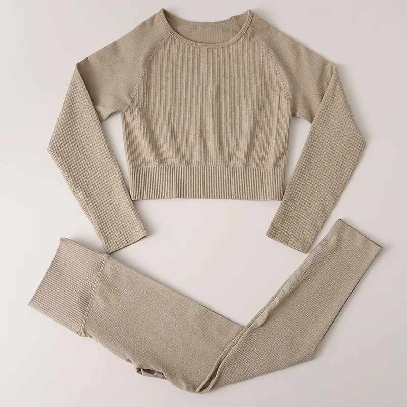 

3Pcs Set Seamless Yoga Set Sport Suit Workout Clothes for Women Long Sleeve Gym Crop Top High Waist Leggings Fitness Set Gym Set