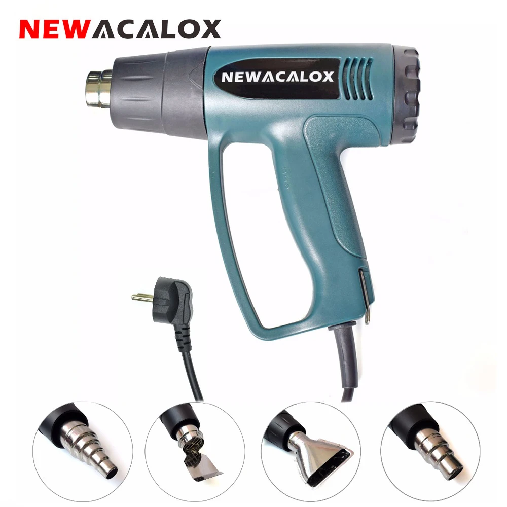 Тепловая пушка NEWACALOX, 2000 Вт, ЕС, 220 В, промышленная электрическая фена, терморегулятор, термоусадочная упаковка, тепловая с 4 насадками-нагревателями