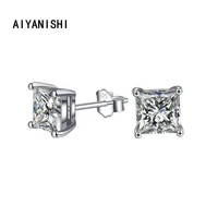 aiyanishi 925 sterling silver stud earring solitaire princess cut silver stud earrings for women wedding engagement party gifts