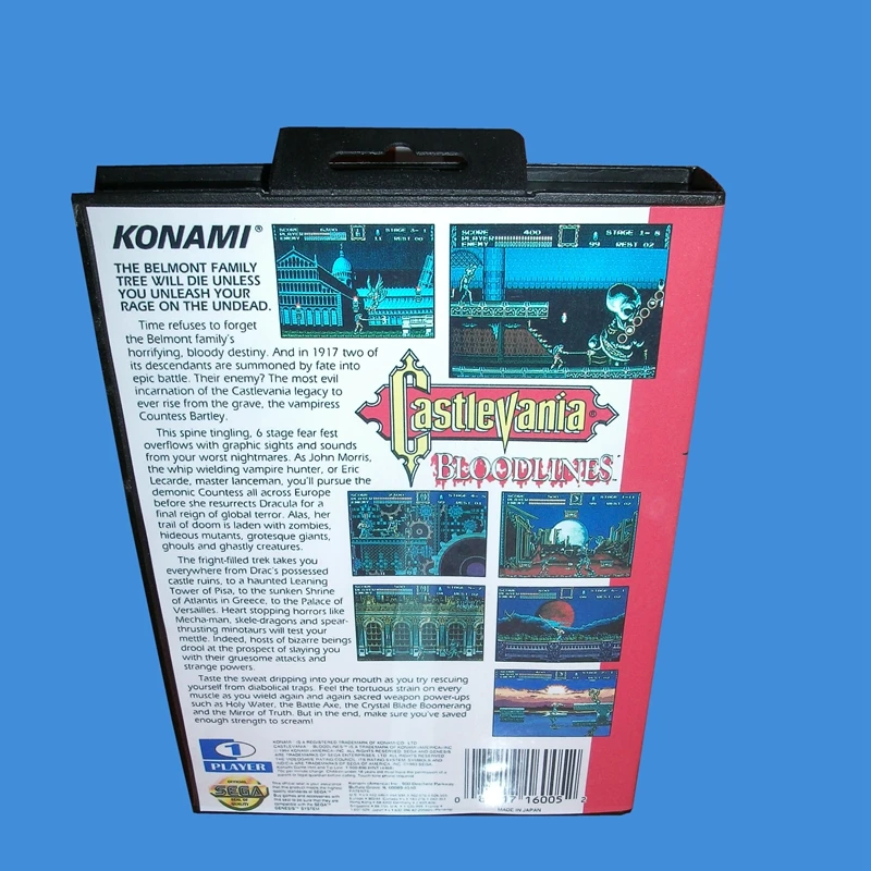 Карта для Sega Mega Drive Genesis Castlevania Bloody Lines с коробкой и руководством на 16 бит MD |